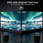2000 ANSI Official Licensed Google TV Outdoor Projector 4K Full HD, Smart Projector with Wifi and Bluetooth, Auto Focus, Dolby Sound, Built-in Apps, HAPPRUN Indoor Home Theater with 270° Stand