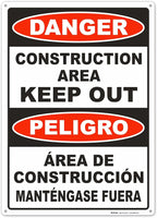 Brimar - 10" x 14" - Bilingual Danger Construction Area Keep Out Sign - .055″ Polyethylene Plastic - Bold Text - Easy Installation