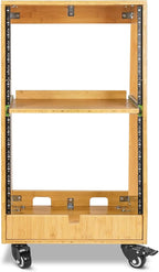 Sound Town DIY Solid Carbonized Bamboo Slanted 16U Studio Rack (8U Top + 8U Lower), with 2U Bottom Storage, Slide-Out Tray, Caster, For Recording Room, Home Studio (STBR-ST16T)