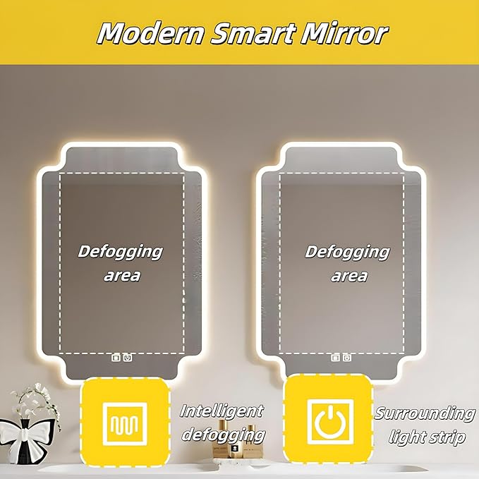 Bathroom Vanity with Double Sink - Bathroom Cabinet Vanity Including Grille Shaped Panel | Bathroom Vanity Double Sink, Soft Light LED Lights & Smart Defogging Mirror (Mirror Cabinet, 84IN)