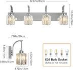 FDPBY 4-Light Crystal Vanity Light, Modern Chrome Bathroom Wall Sconce with K9 Crystal Shades, 32.67" Long Over Mirror Lighting for Vanity, Makeup, Hallway, Elegant & Easy Install
