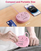 Pink Extension Cord - 10 FT Flat Extension Cord, 1625W Cute Extension Cord with 3 AC Outlet 4 USB (24W/4.8A), Compact for Cute Pink Kawaii Desk Home Essentials