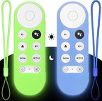 2PC Cover-Case-for-Chromecast-Google-TV-Remote, Glow-in-The-Dark Silicone Sleeve Skin for Google Chromecast 4K/HD (Green + Blue)