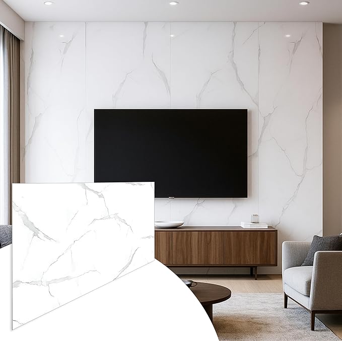 Dundee Deco Faux Marble Wall Panels - Sample - Glossy, Waterproof Indoor Wall Cladding - White, Grey Veins - Sample 6" x 6"