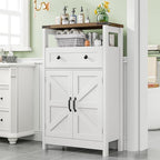 Farmhouse Bathroom Storage Cabinet with Barn Doors, Bathroom Storage Organizer with Drawers, Rustic Freestanding Floor Cabinet for Kitchen, Living Room, White