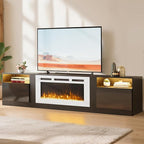 YISUFO 80” TV Stand with 36” Electric Fireplace, Large Modern Media Entertainment Center with Storage Cabinet and 12 Colors LED Lights for TVs Up to 90",Black & White