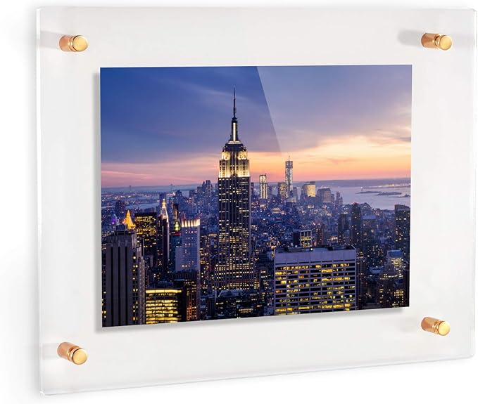 ArtToFrames 10x20 Inch Double Panel Floating Acrylic Picture Frame (Full Frame is 14x24) comes with Gold Standoff Hardware, Made in the USA, 3 Pack