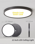 Led Flush Mount Ceiling Light,12 Inch 24w 2520lm Round,3000k,4000k,6000k CCT Selectable,Flat Panel Super Slim Led Ceiling Light Fixture,for Living Dining Kitchen Bedroom Room (12Pack-Black)
