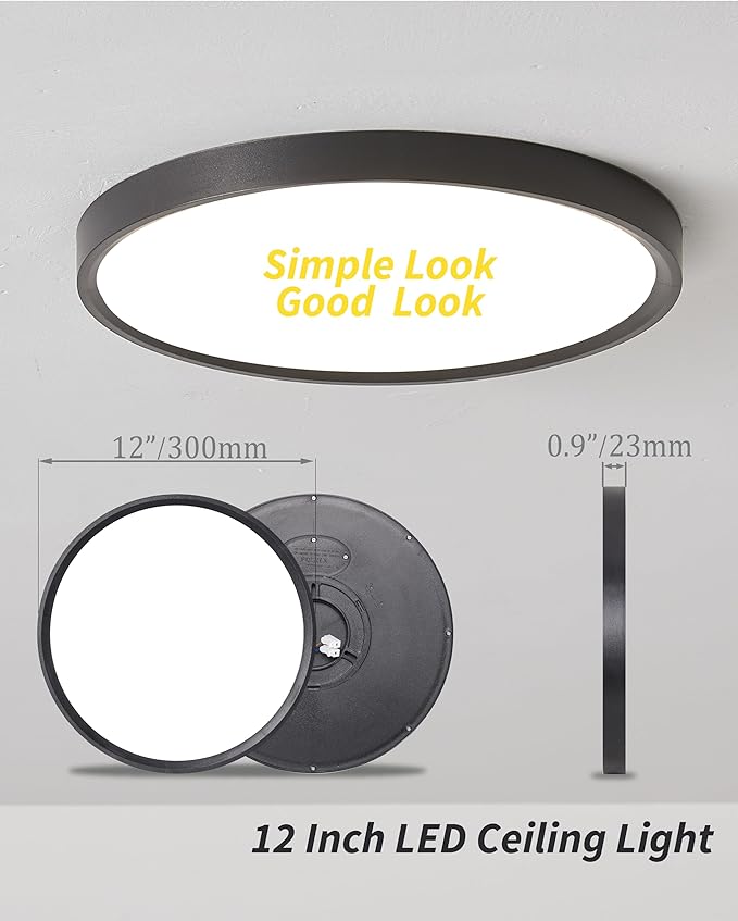 4Pack 12 Inch Dimmable Led Flush Mount Ceiling Light Fixture,Black Round 24w 3000K-6000K, 5CCT Selectable, Modern Flat Panel Super Slim Led Ceiling Light,for Living Dining Kitchen Bedroom Room office