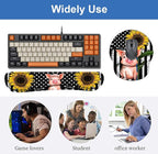 Keyboard Wrist Rest + Mouse Pad Wrist Support Set with Coasters, Non-Slip PU Base Ergonomic Mousepad for Home Office Working Studying Easy Typing & Pain Relief, American Flag Sunflower and Cute Pig