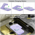 Dual Phone Magnetic Wireless Charging Station for Apple Devices/Apple Ecosystem,with Auto-Switch 7-Color Light & Clock, Compatible with iPhone 17/16/15, for iWatch 11/10/9 & AirPods Pro3（Puple