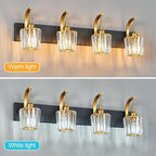 FDPBY Modern Bathroom Vanity Light, 4-Light Black Gold Wall Sconce with Crystal Accents, Over Mirror Bathroom Lighting Fixture, 32.67" Long Dimmable Vanity Lamp for Makeup, Easy Installation