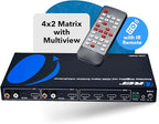 OREI 4K Multi HDMI Viewer Quad 4 in 2 Out, Matrix Switcher 4 Ports Seamless IR Remote Support 4K @ 60Hz 1080P for PS4/PC/DVD/Security Camera, HDMI Switch Optical Audio L/R Output - UHD-402MV