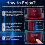 Temperature Control Heated Coffee Mug Smart Self Heating Travel Mug 12 Oz App Controlled Warmer Mug 4-10 Hour LED Display Keep Coffee Hot Fast Wireless Charger Base Rogue red