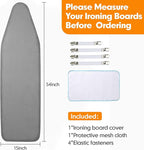 Ironing Board Cover and Pad, 15x54 Standard Size Thick Iron Padding, Scorch & Stain Resistant Ironing board cover, Heavy Duty Iron Board Padded with Adjustable Fasteners Durable Elastic Edge, Grey