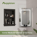 Recessed Medicine Cabinet,14x18 in Wall Bathroom Cabinet with Storage,Bathroom Niche for Shower Wall for Bedroom/Hallway,Black Shower Niche,Wall Niches Insert for Drywall,MDF