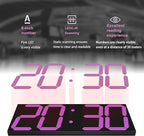 CHKOSDA LED Large Digital Wall Clock, Oversize Wall Clock with 6” Numbers, Remote Control Count up/Countdown Timer Clock, Auto Dimmer, Big Calendar and Thermometer(Purple)