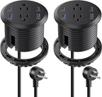 3 inch Desktop Power Grommet USB C,65W Fast Charging Station,Furniture Recessed Power Strip,2 Outlets,4 USB Ports,Flush-Mount for Desktop, Workspace Essential Desk Outlet,2 Pack (Black)