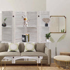 4 Panel Room Divider with Shelves, Room Dividers and Folding Privacy Screens, Folding Room Dividers 4 Panel, White Room Divider with 3 Display Shelves for Home Office (White)
