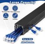 ZhiYo 2x2in Cable Raceway, 6.6ft (2xL3.3ft) Server Rack Cable Management Under Desk Cord Organizer, Electrical Safe PVC Cable Channel Open Slot Wire Raceway for Network/PC/TVs, Wire Duct Black