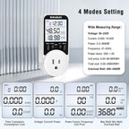 Suraielec Watt Meter, Plug-in Socket Power Meter, 90V-250V Wide Range, Backlit Large Display, Auto Cost Calculator, Overload Protection, Kilowatt Wattage Voltage AMP Tester, Electricity Usage Monitor
