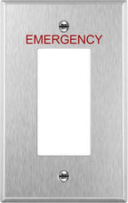 ENERLITES Decorator Switch or Outlet Metal Wall Plate with Emergency Label, 430 Stainless Steel, Corrosion Resistant, Mid-Size 1-Gang 4.88" x 3.11", UL Listed, 7731M-E, Silver
