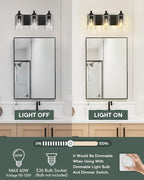 METWET 3-Light Bathroom Light Fixtures, Black Vanity Light with Cylinder Clear Glass Shade, Modern Vanity Lighting Fixtures Over Mirror, VL143-MB-3