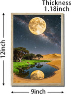 URVIP LED Glowing Photo Frame, 3D Starry-Sky Blue Moon Wall Art, 9x12 Inches Dimmable Light Up Light Painting for Bedroom, Unique Aesthetic Decor, Great Birthday Gift for Women Men