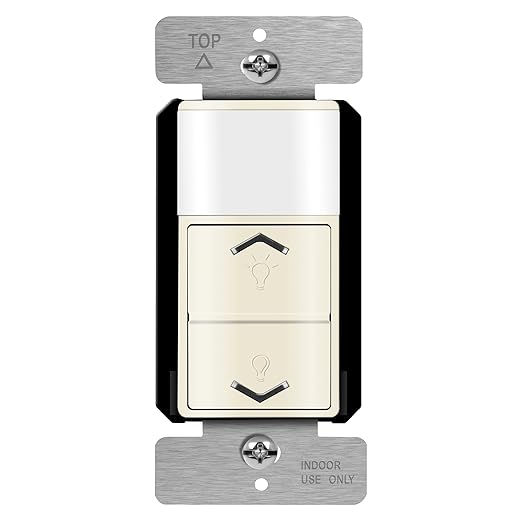 TOPGREENER Motion Sensor Light Switch Dimmer, Electronic Dimmer with PIR Motion Sensor, Occupancy & Vacancy Modes, 150W LED/CFL, Single-Pole, UL Listed, TDODS5-120-LA, Light Almond