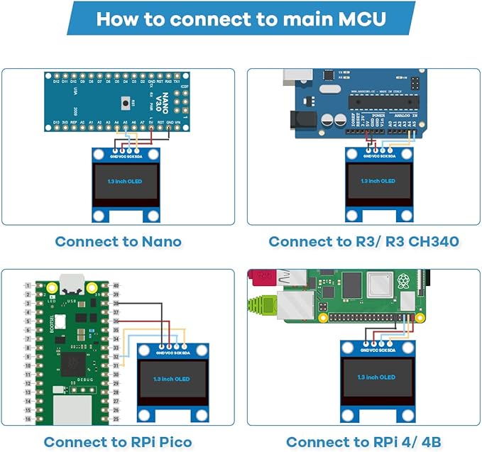 Hosyond 5 Pcs 1.3 Inch IIC I2C OLED Display Module 128x64 Pixel SH1106 Screen Module Compatible with Arduino/Raspberry Pi (Blue)