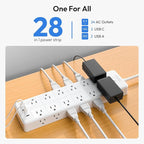 24 Widely Outlets Extension Cord 15 Ft NTONPOWER Long Extension Cord Surge Protector with 4 USB Ports,15A/1875W Power Strips with Surge Protection 4000J, Wall Mount Holes for Home, Office(White)