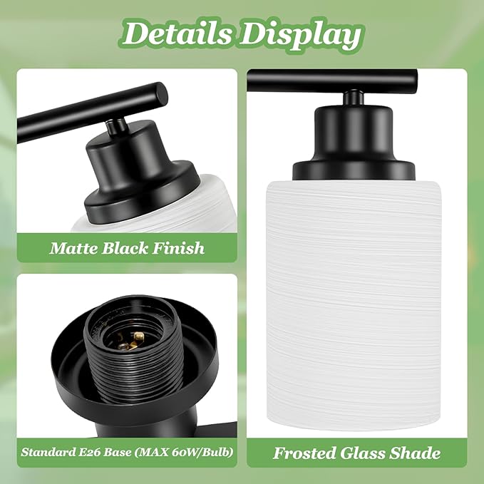 Guliaofo 5-Light Bathroom Light Fixtures, E26 Base Vanity Lights for Mirror with Textured Milky White Glass Shade, Modern Kitchen Light Fixtures Wall Sconce Light - Black