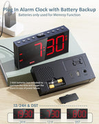 RGB Digital Alarm Clock for Bedroom, Dual Alarms ,Weekday/Weekend/Everyday Mode, 7 Dimmer,5 Volume,2 Charging Ports, 9-min Snooze,Memory Function,Plug in Desk Clock Large Display for Kids/Teens