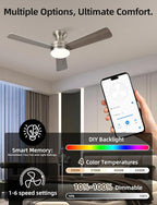 Homlit 42" RGB Ceiling Fan with Light, Music Sync Smart Fan with Alexa/Google/App Control, Low Profile Flush Mount, 6-Speed Quiet DC Motor, 4 CCT Dimmable Lighting for Bedroom Living Room