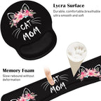 Keyboard Wrist Rest and Mouse Pad Wrist Support Set with Coasters, Non-Slip PU Base Ergonomic Gaming Mousepad for Home Office Working Studying Easy Typing & Pain Relief, Cat Mom Floral