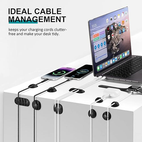 16Pack Black Desk Cable Management,Adjustable Cord Organizer Cable Clips,Cable Organizer for Cords Phone Charger/PC/TV,Ideal Cord Holder for Nightstand/Wall/Desk/Office/Home/Car