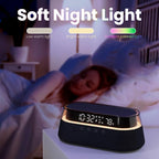 KUANGXIANG 6-in-1 Bluetooth Speaker Alarm Clock with Remote, 15W Fast Wireless Charger Portable Speaker, FM Radio & Dimmable LED Night Light, Snooze 12 24H Dual Digital Clock for Bedroom Home Office