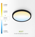 ASD LED 9" Round Flush Mount Ceiling Light Fixture, Low Profile Surface Lighting | 5CCT, Dimmable, Ultra-Thin, ETL Listed | 18W 1660LM 2700-6000K 120V | Kitchen, Bedroom, Hallway Lamp | Black