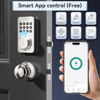 Ulecoce Fingerprint Keypad Deadbolt with Handle Set, Keyless Entry Door Lock, Door Locks for Front Door Lock Set, App Control, Auto Locking, Easy to Install, Satin Nickel