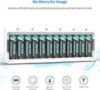 Dlyfull 12 Bay AA AAA Battery Charger, USB and Type-C Selectable High-Speeding Charging for Ni-MH Ni-CD Rechargeable Batteries, USB Cable Included
