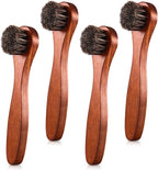 4 Pcs Horsehair Shine Shoes Brush Kit Polish Dauber Applicators Cleaning Leather Shoes Boots Care Brushes Suede Cleaner Brush with Microfiber Shoe Cloth(Brown Handle A)