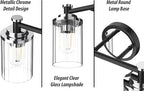 PHIXART Bathroom Lighting Fixtures Black and Chrome Bathroom Vanity Light with Cylindrical Clear Stripes Glass Lampshade E26 Socket Base Bathroom Lighting Fixtures Over Mirror (4 Lights)