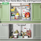 Kitstorack Under Sink Organizer, 2 Packs 2 Tier Under Sink Organizers and Storage, Slide out Pull out Cabinet Organizer Shelf, Metal Sliding Drawer for Kitchen Bathroom Pantry Closet Rack(Grey)