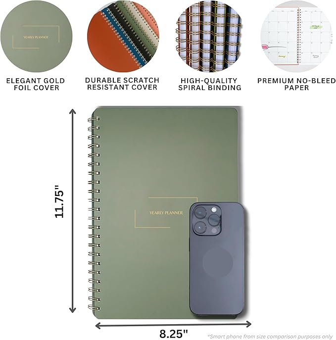 | Ultimate Yearly, Daily, Weekly, Monthly Planner | 8.25" x 11.75" | To Do List Notebook for Work | Simple Design | Multiple Layouts | Academic Planner and Organizer Notebook (Pink, Yearly Planner - Portrait)