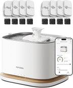 PETLIBRO Upgrade Cordless Cat Water Fountain + 8 Packs Genuine Cat Fountain Filter Replacement, App Monitoring 3L/101oz Dockstream 2 Pet Water Fountain with Stainless Steel Tray, 4-Month Set Easy-Swap