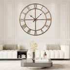 Ohweog Large Wall Clock for Living Room Decor – 60 Inch Silent Non-Ticking Modern Farmhouse Wall Clock, Oversized Decorative Metal Roman Numeral Clock (Bronze, 60 Inch)