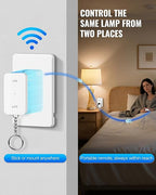 Remote Control Outlet with Two Switches, WILAWELS Wireless Light Switch with Magnetic Base, On Off Remote Outlet Switch, 100ft RF Range, 15A/1875W, Pre-Programmed, FCC Listed W10RC2106
