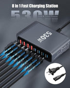 530W USB C Charger Block,8-Port USB C Charging Station GaN IV Travel Essentials Multiple Port Charging Station,100W Laptop Fast Charger Adapter for MacBook Pro/Air,DELL,iPad,iPhone,Samsung Galaxy