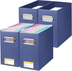 BALEINE File Organizer Box, Cardboard File Folder Organizer with Handle for Letter Size, Portable Collapsible Hanging Filing Box for Home Office Document Storage (4 Pack, Navy)