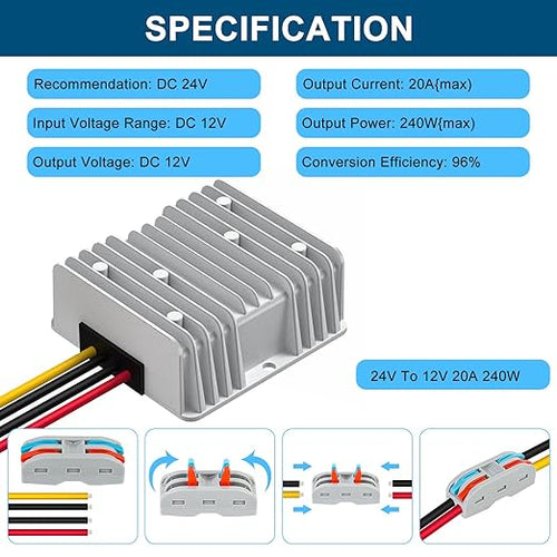 12V 240W DC-DC Converter Voltage Regulator, Step Down 24V to 12V 20A, Waterproof Module Power Supply for Golf Cart Accessories, Club Car Transformer